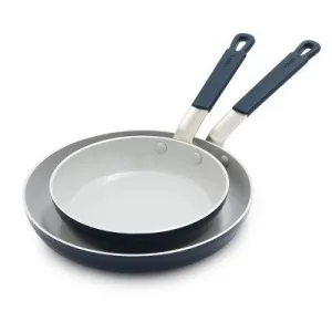 Bobby Flay 2pk (8" and 10") Ceramic Nonstick Aluminum Fry Pan Set Oxford Blue