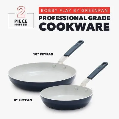 Bobby Flay 2pk (8" and 10") Ceramic Nonstick Aluminum Fry Pan Set Oxford Blue