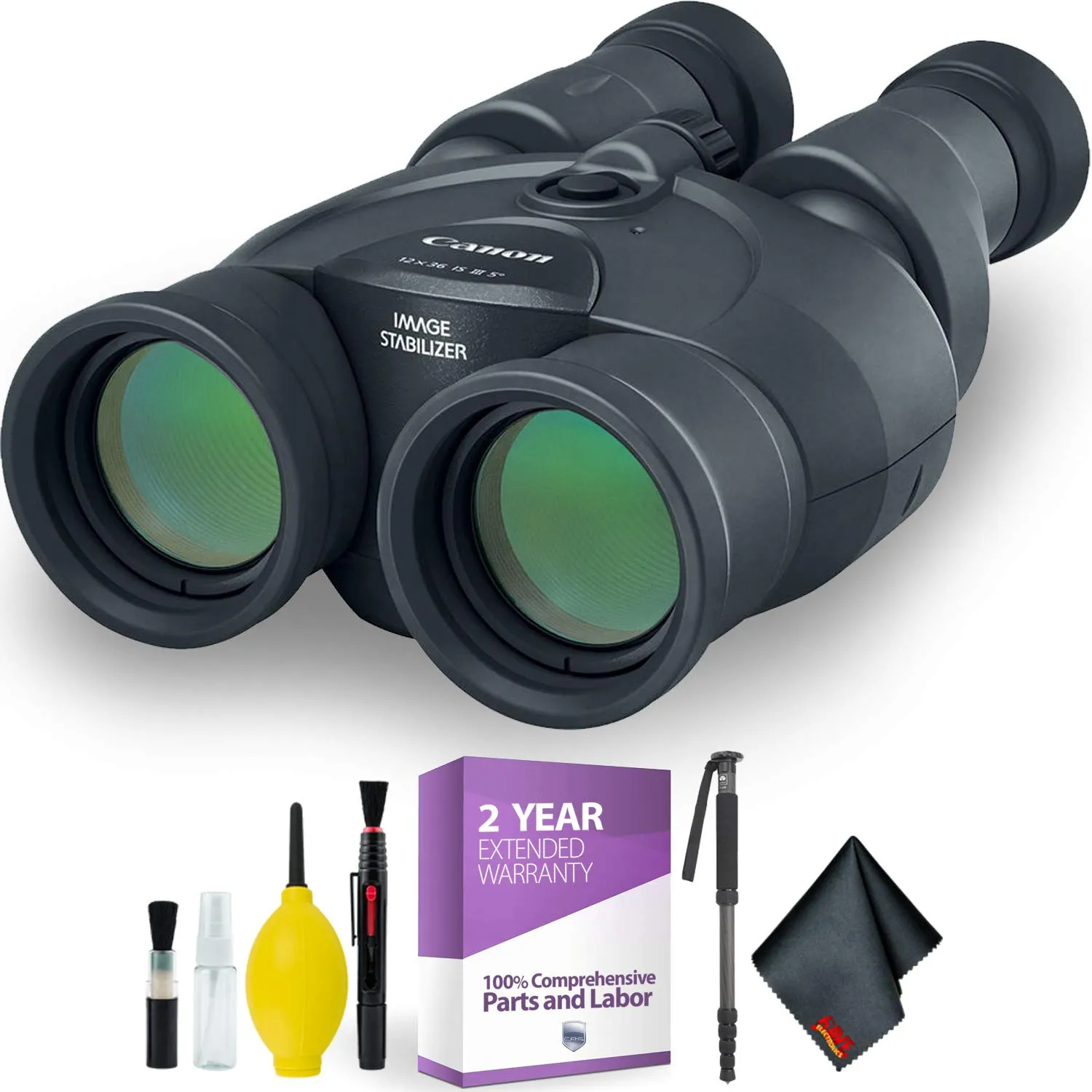 Canon 12x36 is III Image Stabilized Binocular   Cleaning Kit   2 Year Extended Warranty Advanced Bundle