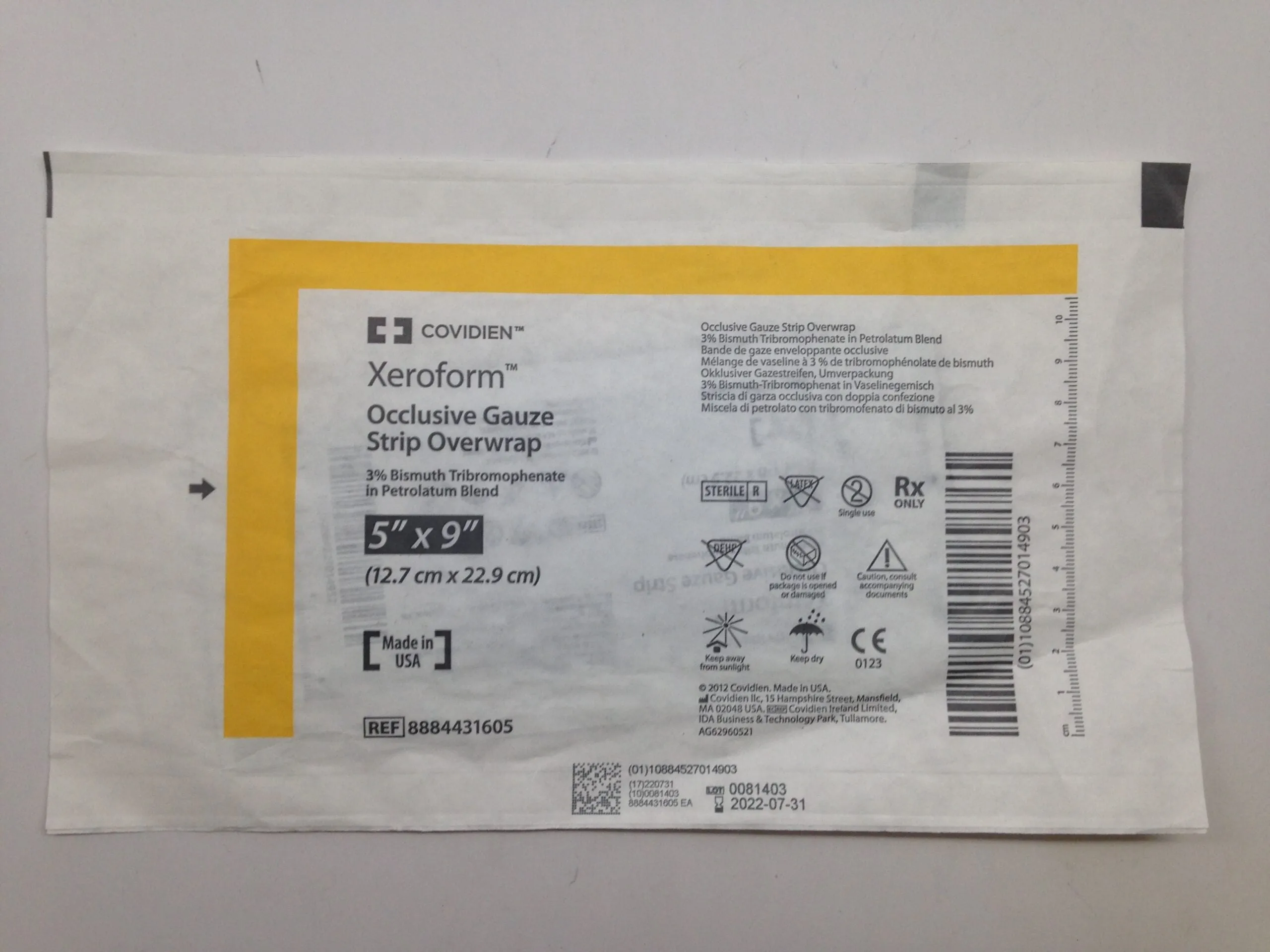 Covidien Xeroform Occlusive Gauze Strip Overwrap 5" x 9" 8884431605