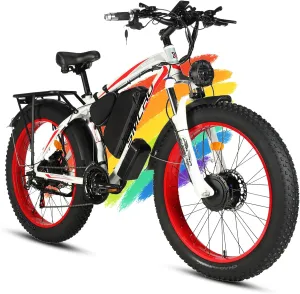 Electric Bike for Adults, 5000W Peak Dual Motor 52V 30Ah 45MPH AWD Ebike 7 Speed 26" Fat Tire MTB Hydraulic Disc Brake