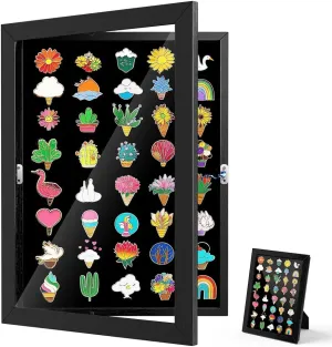 Enamel Pin Display Case, 13" X 9.5" Pin Display Board for Enamel Pins, Black Pin Collection Display for Wall and Tabletop Display, Wall Hanging Pin Holder Display Shadow Box for Pins