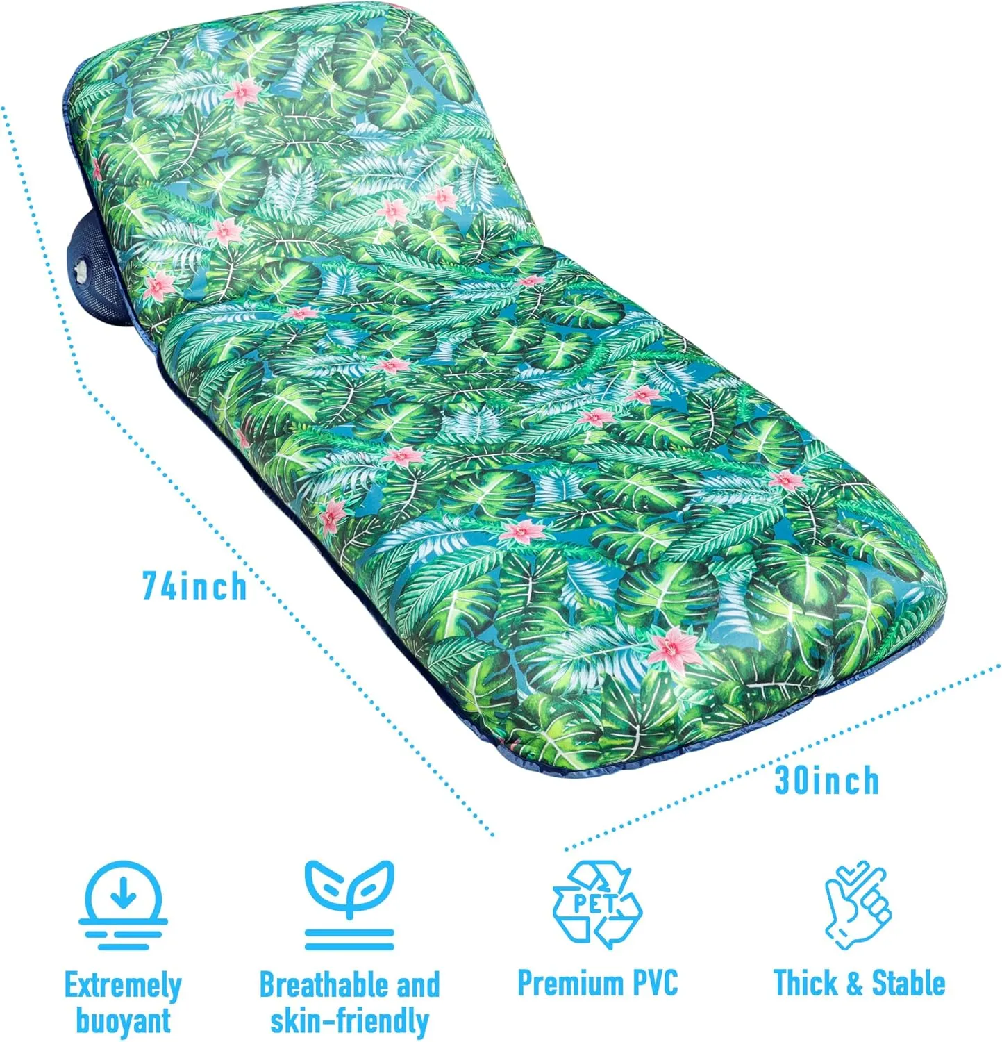 FindUWill Oversized Pool Float Lounge, 72" X 37" Extra Large Fabric-Covered Pool Floats for Adults, Inflatable Contour Lounger with Headrest Ultra-Comfort Cooling Pool Raft (XL, Monstera)