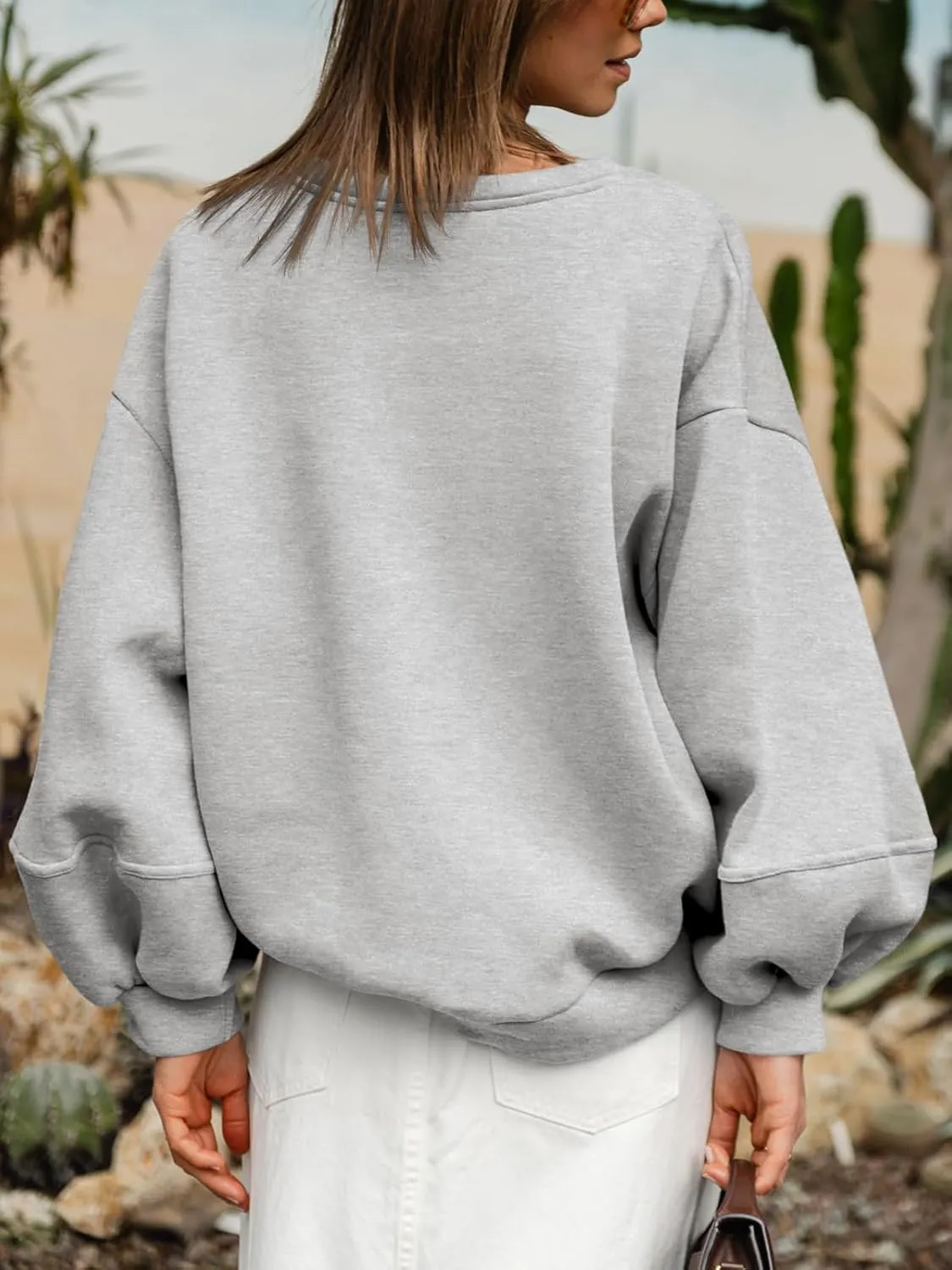 Fisoew Womens Oversized Crewneck Sweatshirt Casual Long Lantern Sleeve Fall Pullover Tops