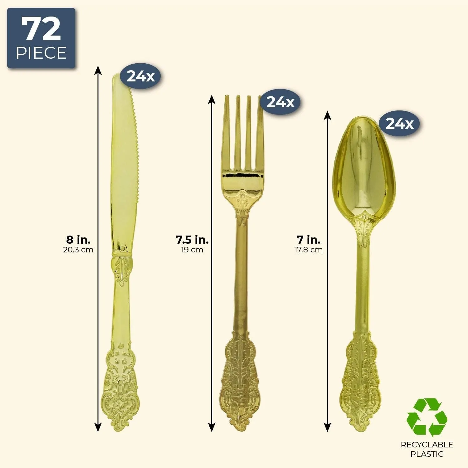 Gold Vintage Plastic Wedding Silverware (72 Pack)