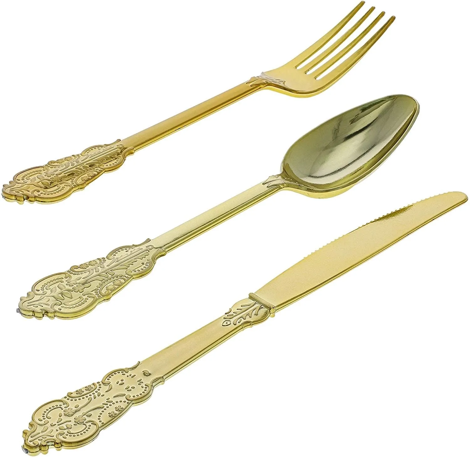 Gold Vintage Plastic Wedding Silverware (72 Pack)