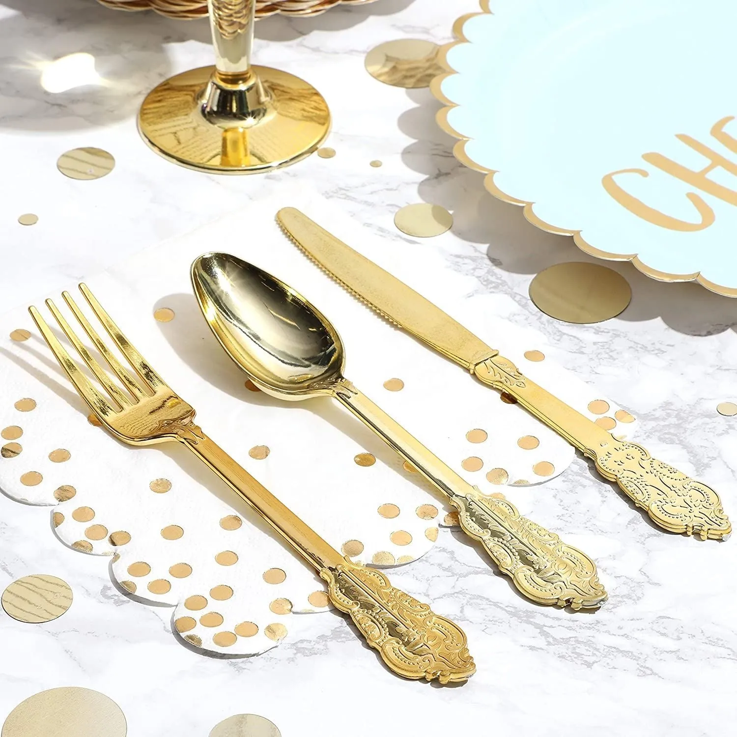 Gold Vintage Plastic Wedding Silverware (72 Pack)