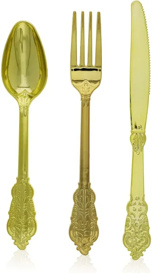 Gold Vintage Plastic Wedding Silverware (72 Pack)