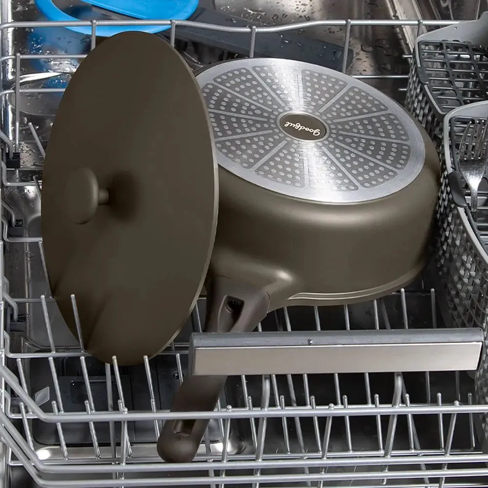 Goodful 4.8qt Cast Aluminum, Ceramic Deep Cooker with Lid, Side Handle and Long