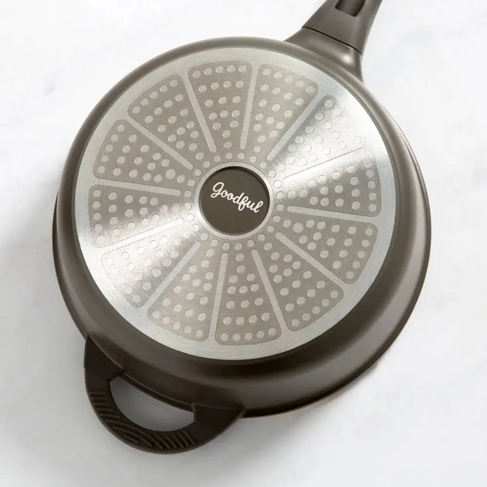 Goodful 4.8qt Cast Aluminum, Ceramic Deep Cooker with Lid, Side Handle and Long