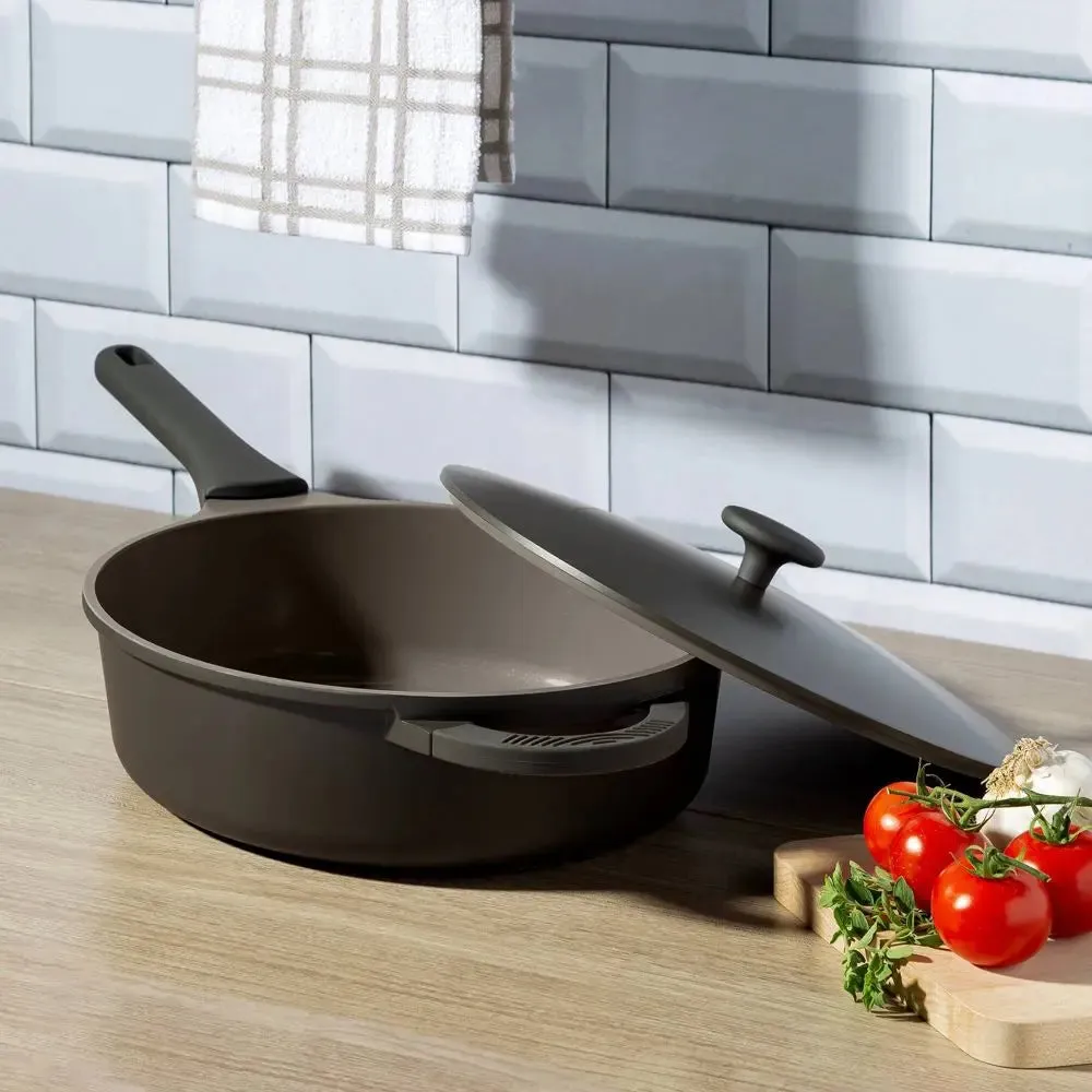 Goodful 4.8qt Cast Aluminum, Ceramic Deep Cooker with Lid, Side Handle and Long