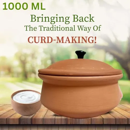 Hand Craft Clay Pot for Cooking & Serving with Lid 1 LTR, Earthen Kadai/Mud Handi/Mitti Ke Bartan, Lightweight & Durable Mitti Handi, Brown Colour