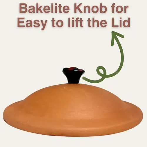 Hand Craft Clay Pot for Cooking & Serving with Lid 1 LTR, Earthen Kadai/Mud Handi/Mitti Ke Bartan, Lightweight & Durable Mitti Handi, Brown Colour