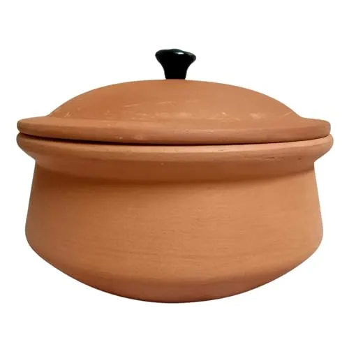 Hand Craft Clay Pot for Cooking & Serving with Lid 1 LTR, Earthen Kadai/Mud Handi/Mitti Ke Bartan, Lightweight & Durable Mitti Handi, Brown Colour