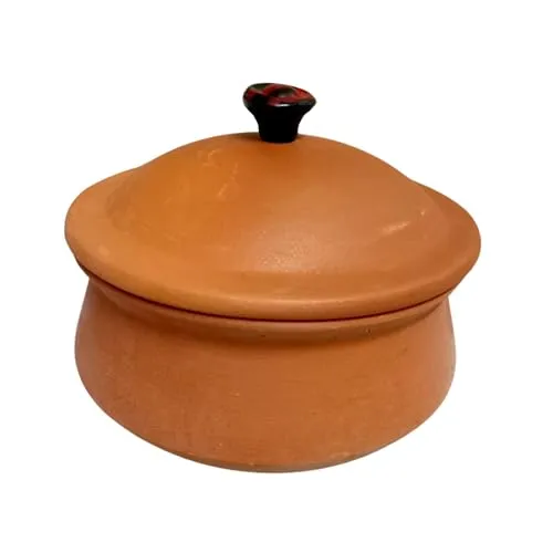 Hand Craft Clay Pot for Cooking & Serving with Lid 1 LTR, Earthen Kadai/Mud Handi/Mitti Ke Bartan, Lightweight & Durable Mitti Handi, Brown Colour