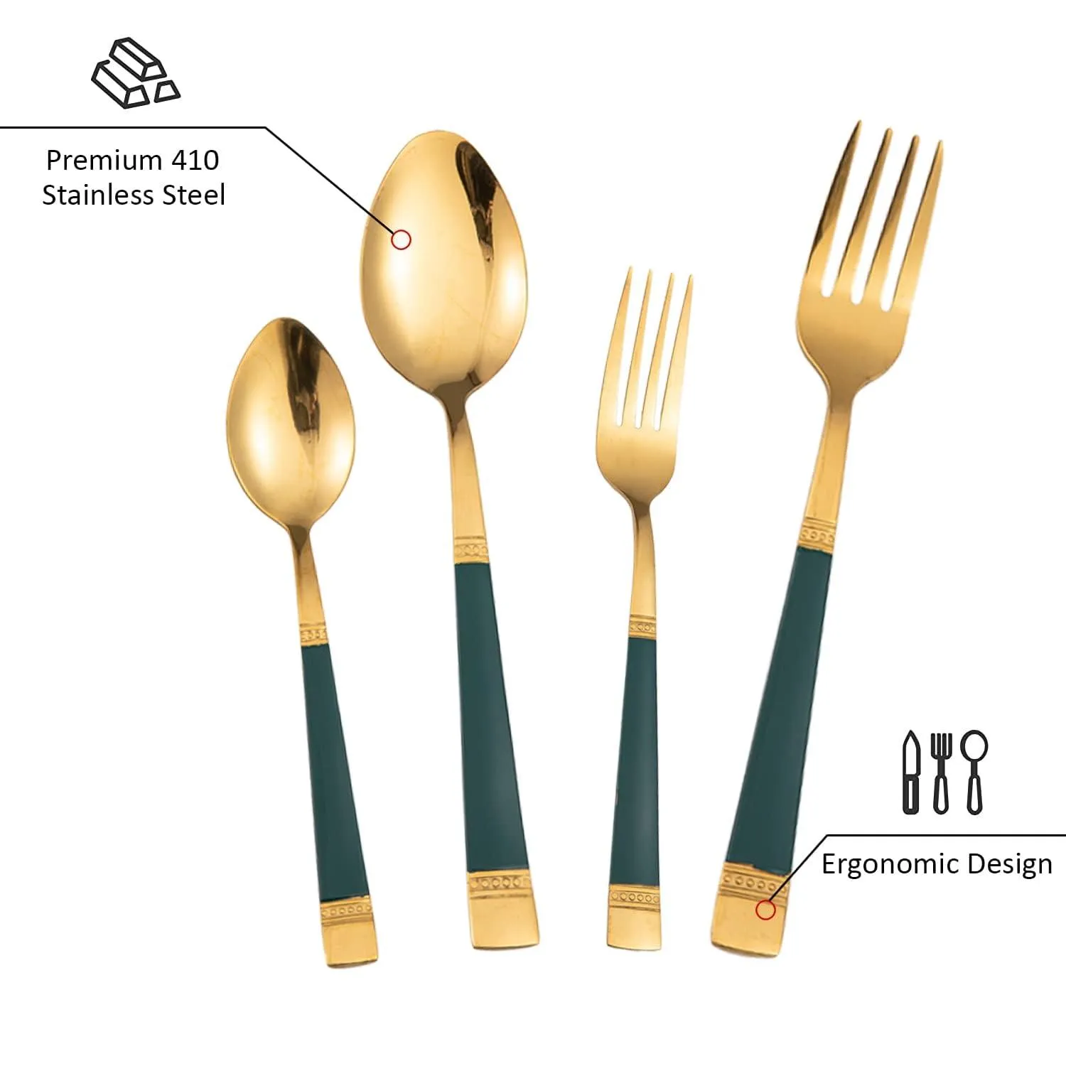 HOKIPO Cutlery Set of 18 / 24 Pcs Stainless Steel Flatware Set, Mirror Finish - Gold