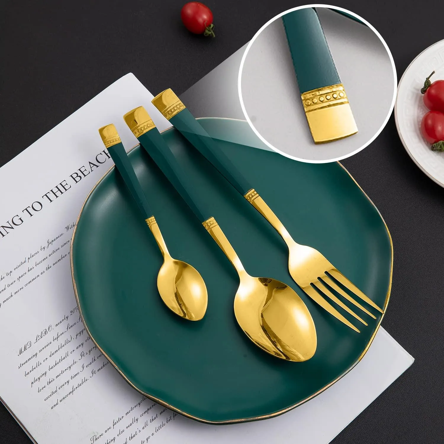 HOKIPO Cutlery Set of 18 / 24 Pcs Stainless Steel Flatware Set, Mirror Finish - Gold