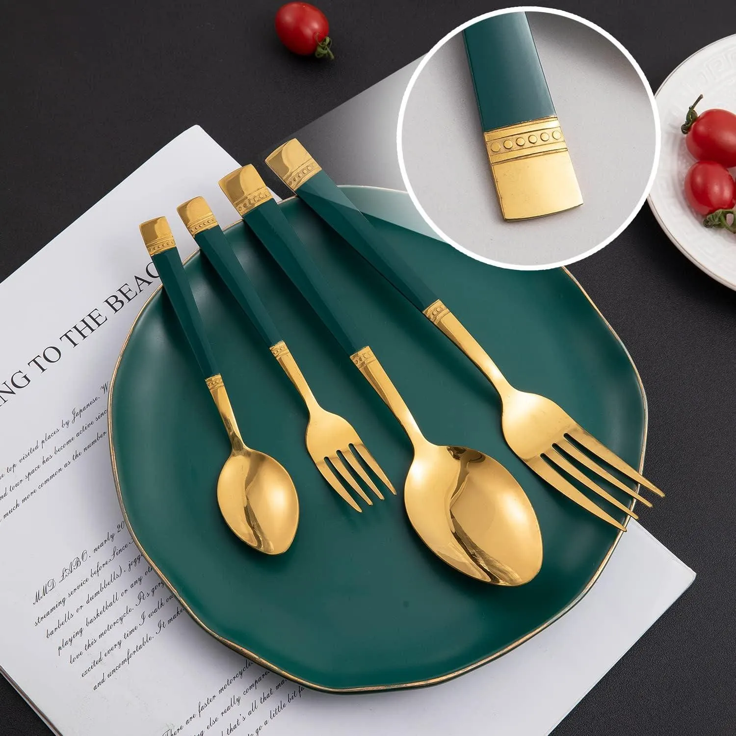 HOKIPO Cutlery Set of 18 / 24 Pcs Stainless Steel Flatware Set, Mirror Finish - Gold