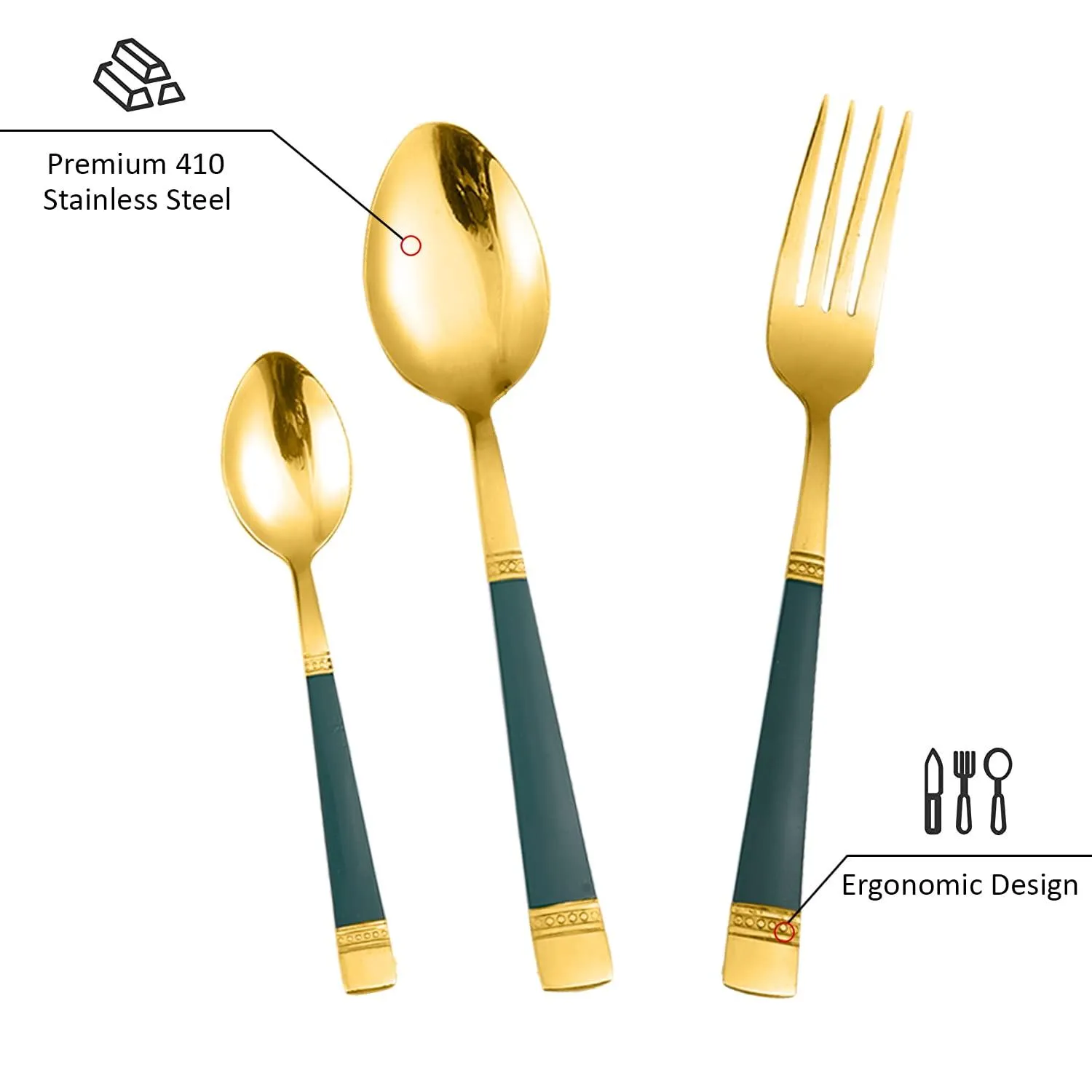 HOKIPO Cutlery Set of 18 / 24 Pcs Stainless Steel Flatware Set, Mirror Finish - Gold