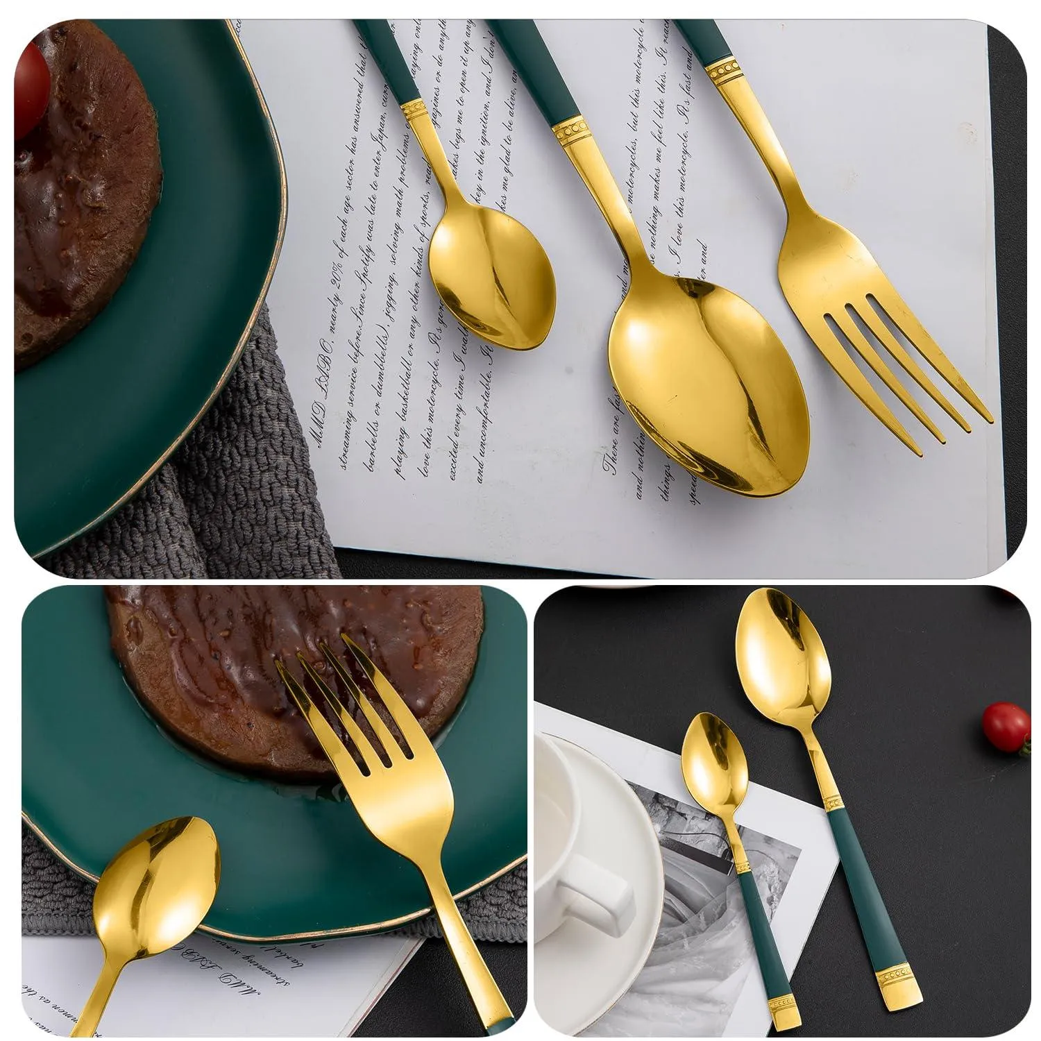 HOKIPO Cutlery Set of 18 / 24 Pcs Stainless Steel Flatware Set, Mirror Finish - Gold