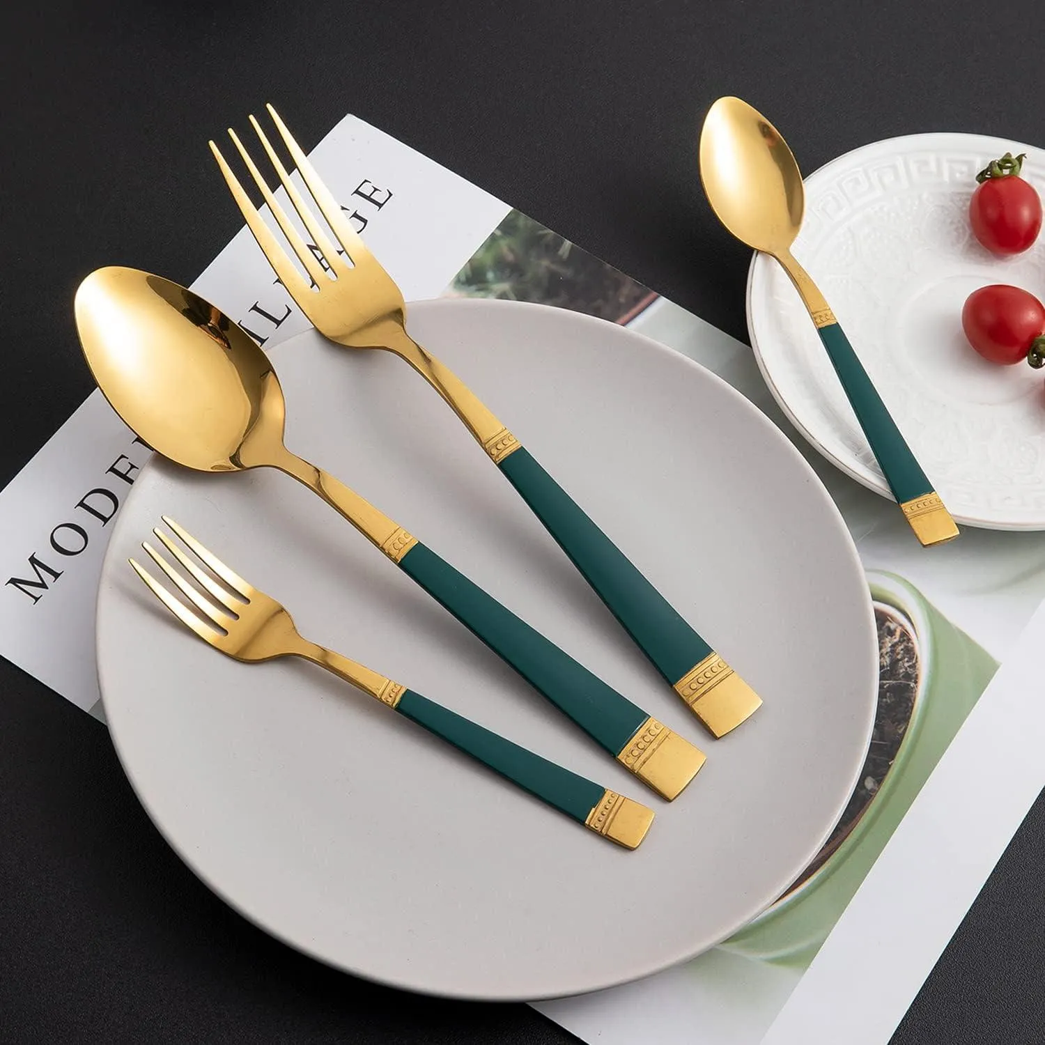 HOKIPO Cutlery Set of 18 / 24 Pcs Stainless Steel Flatware Set, Mirror Finish - Gold