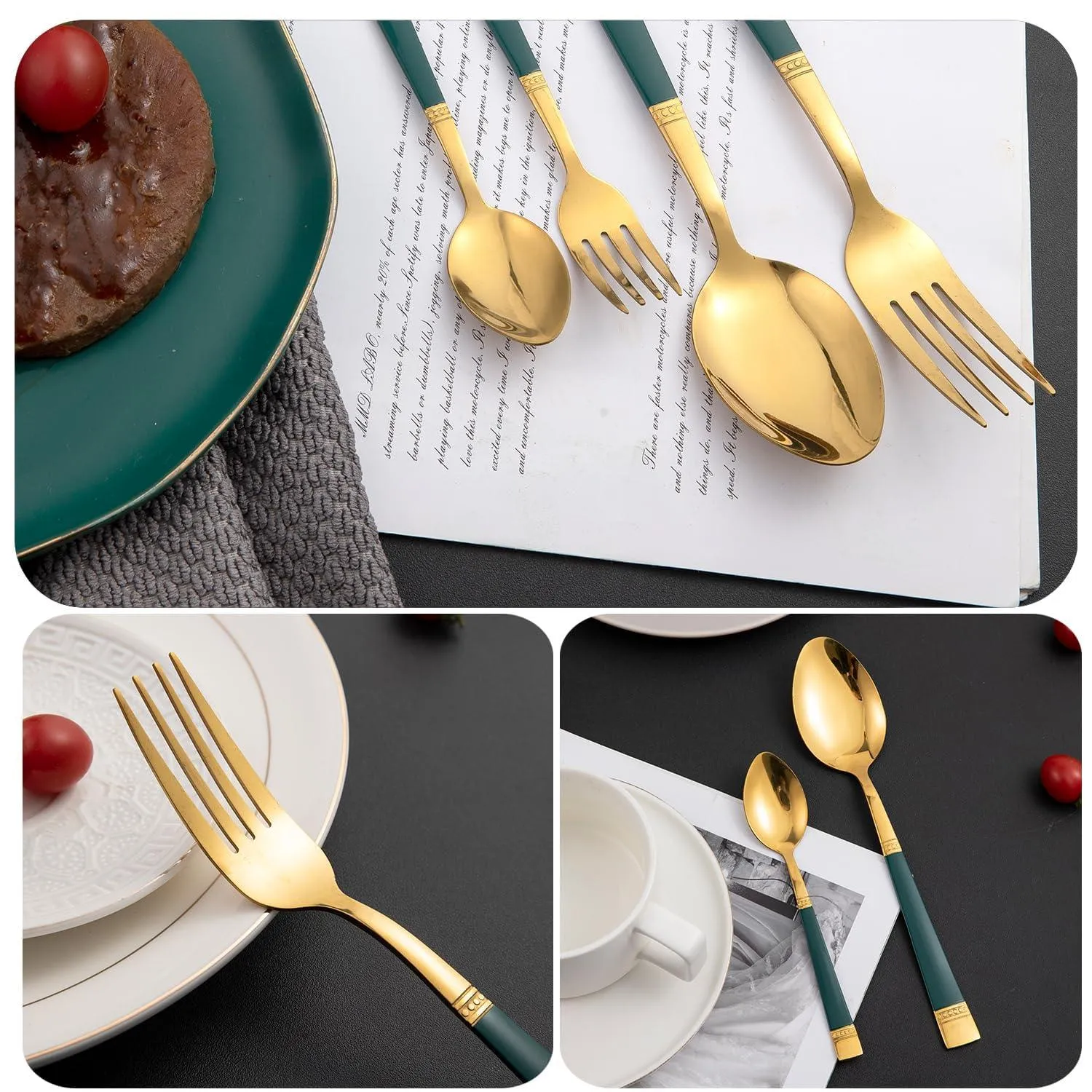 HOKIPO Cutlery Set of 18 / 24 Pcs Stainless Steel Flatware Set, Mirror Finish - Gold