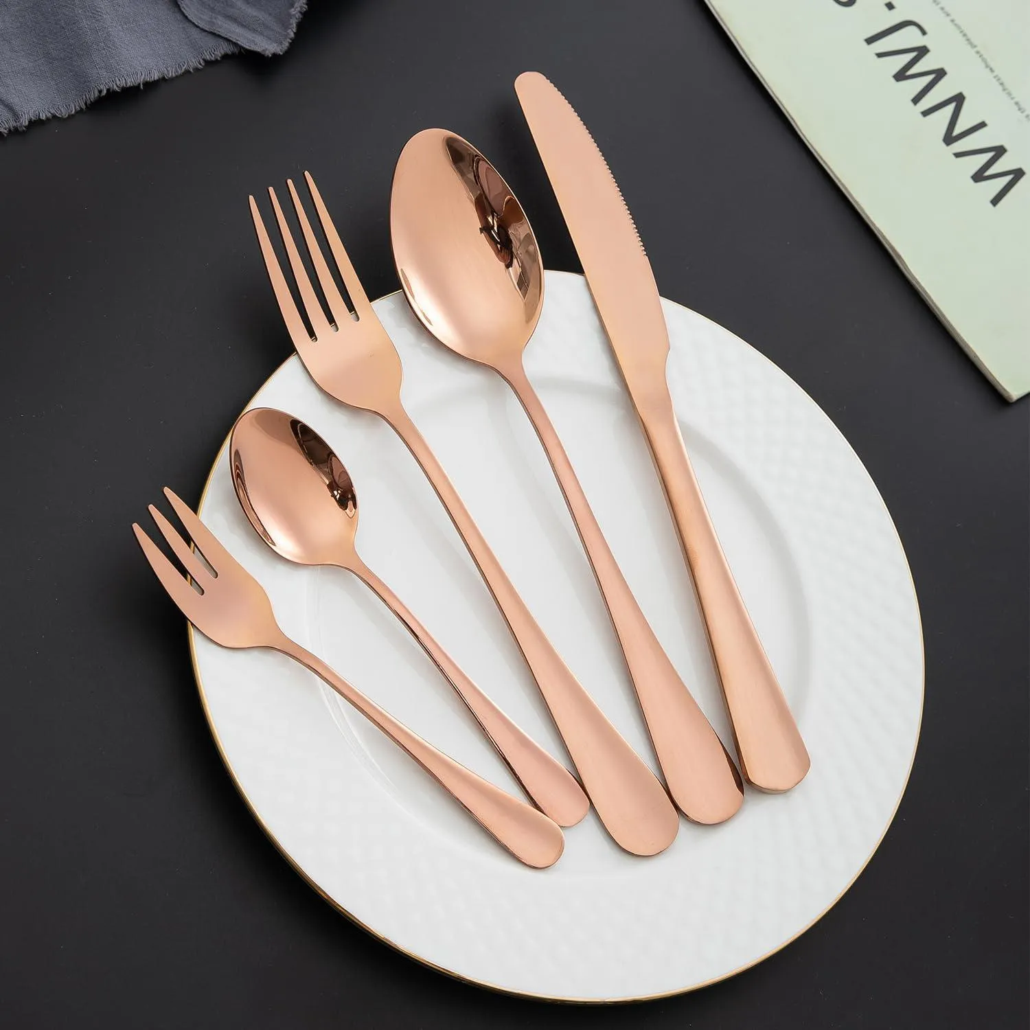 HOKIPO Cutlery Set of 30 Pcs Stainless Steel Flatware Set, Mirror Finish - Rose Gold