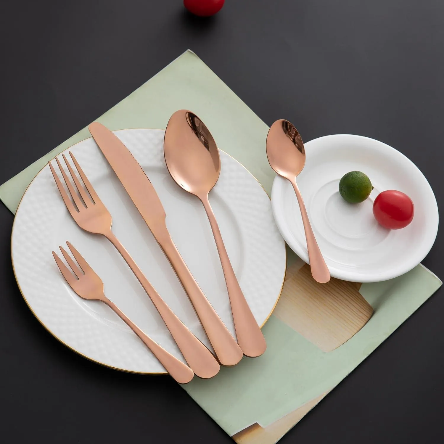 HOKIPO Cutlery Set of 30 Pcs Stainless Steel Flatware Set, Mirror Finish - Rose Gold
