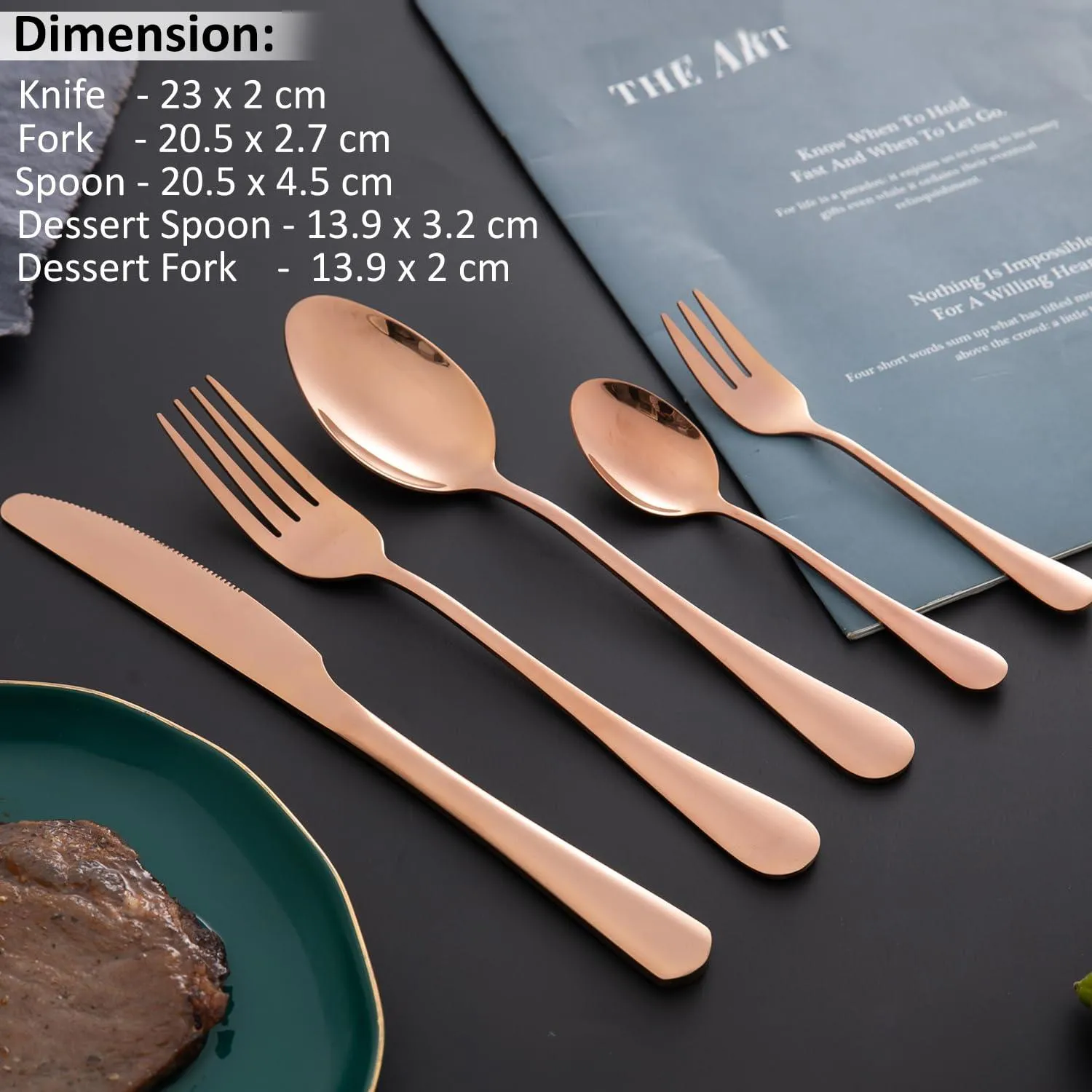 HOKIPO Cutlery Set of 30 Pcs Stainless Steel Flatware Set, Mirror Finish - Rose Gold