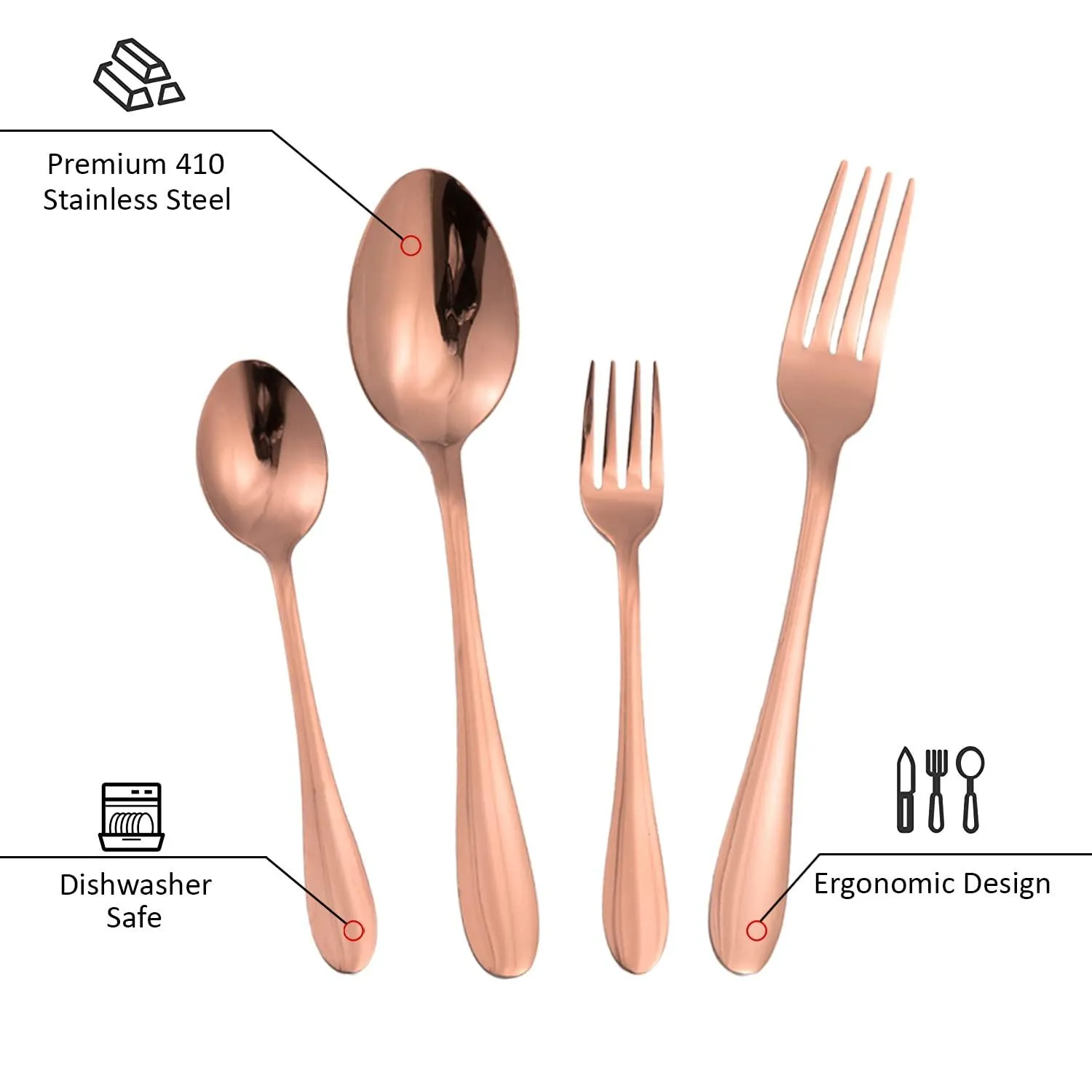 HOKIPO Rose Gold Cutlery Set of 18 / 24 Pcs Stainless Steel, Mirror Finish with Gift Box