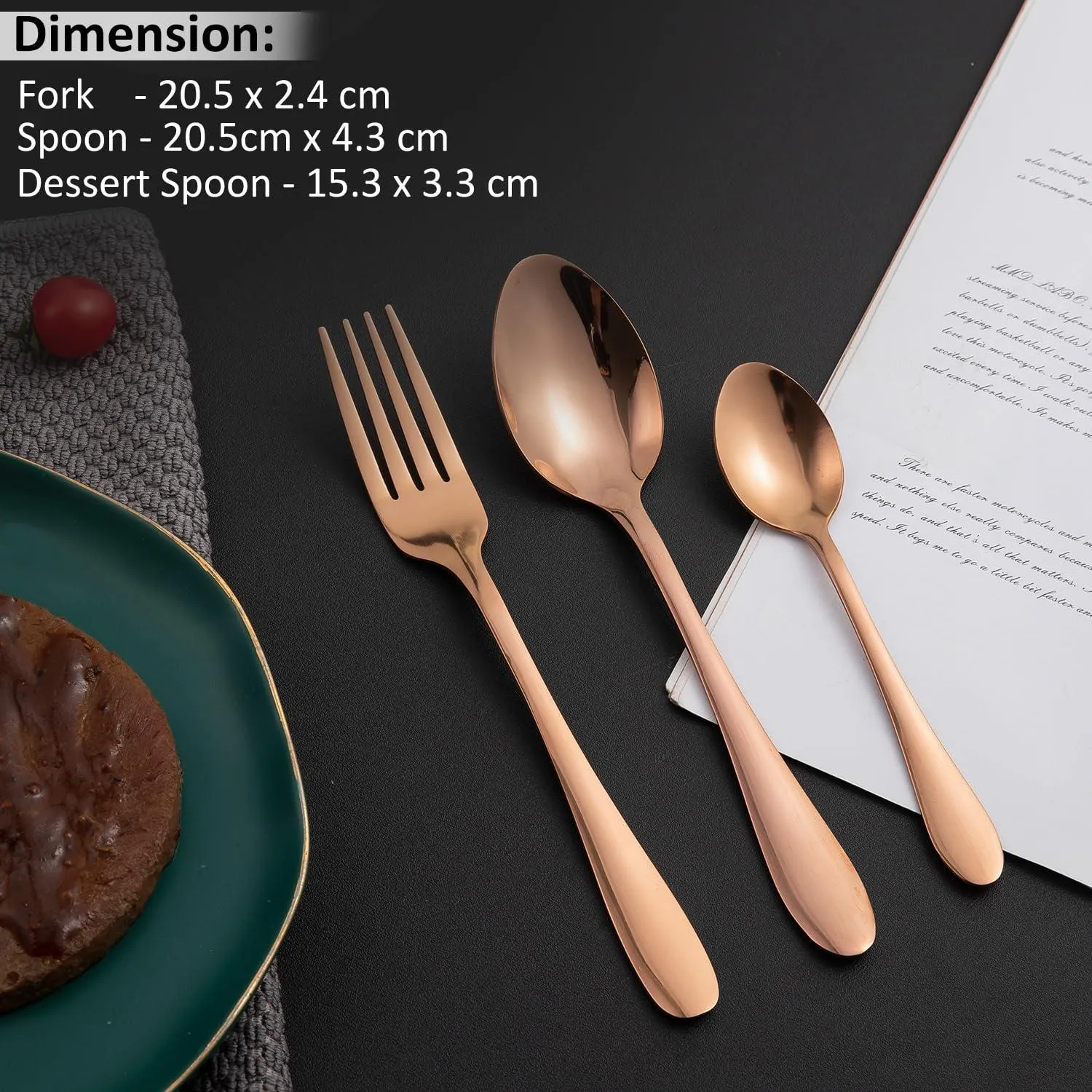HOKIPO Rose Gold Cutlery Set of 18 / 24 Pcs Stainless Steel, Mirror Finish with Gift Box