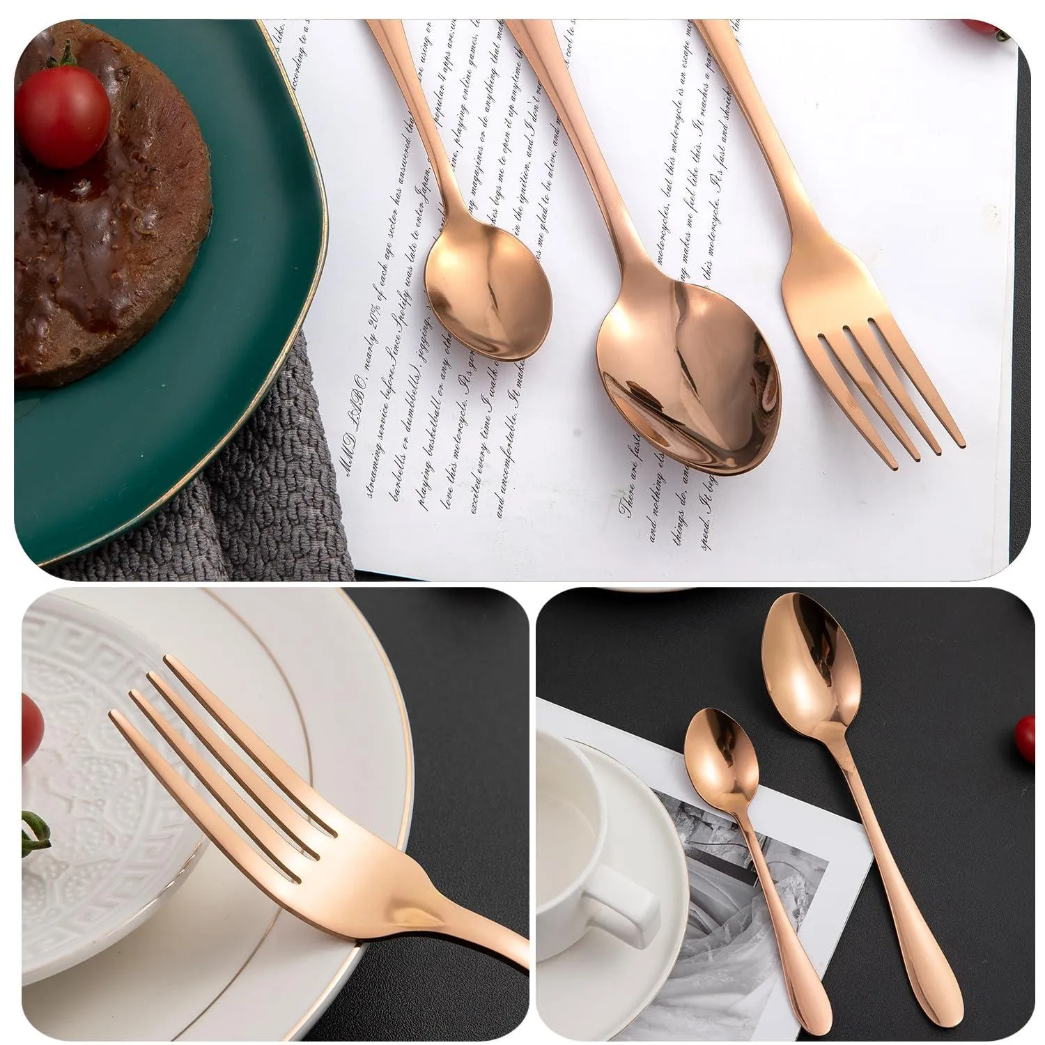HOKIPO Rose Gold Cutlery Set of 18 / 24 Pcs Stainless Steel, Mirror Finish with Gift Box