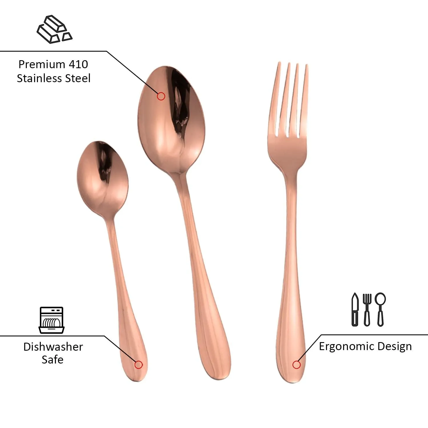 HOKIPO Rose Gold Cutlery Set of 18 / 24 Pcs Stainless Steel, Mirror Finish with Gift Box