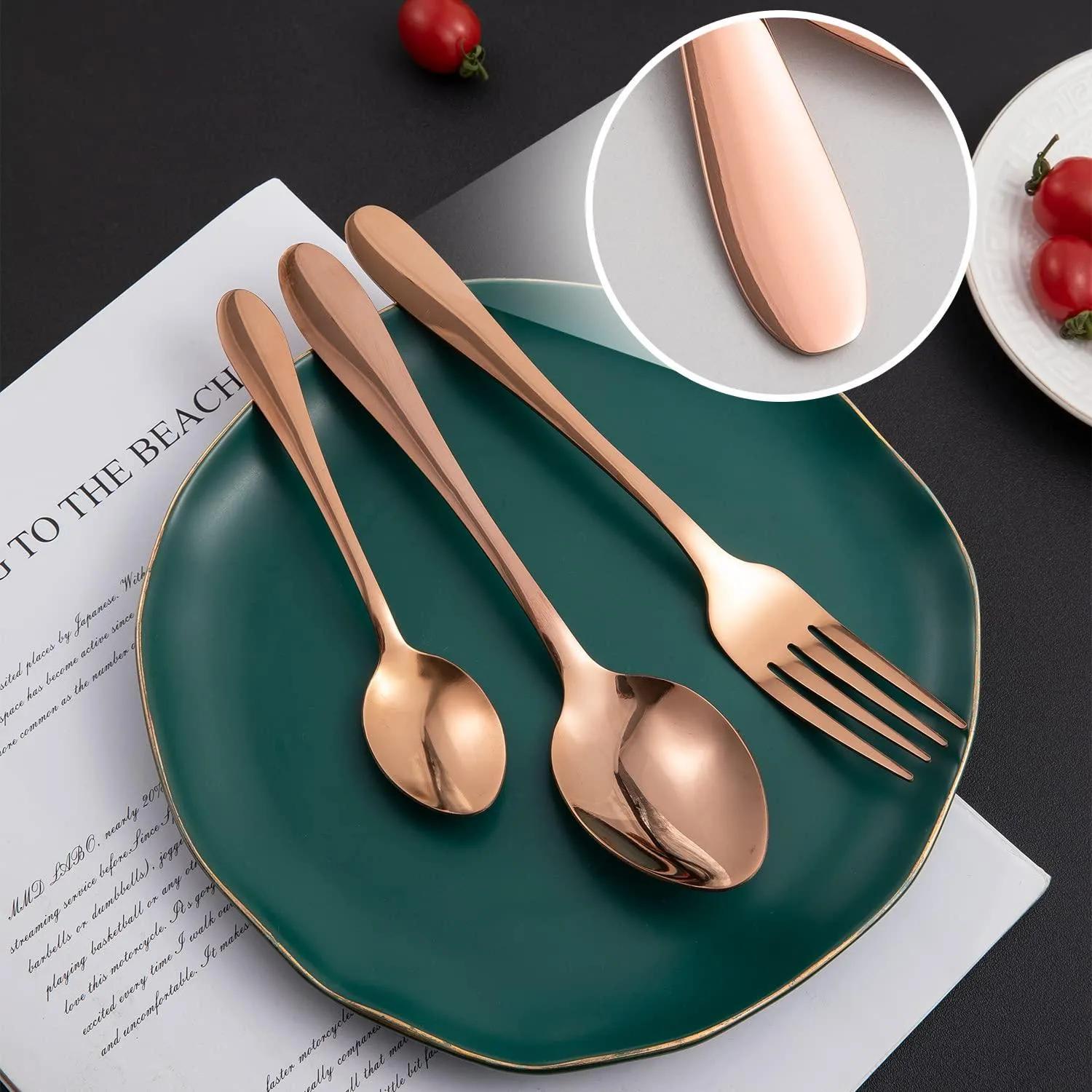 HOKIPO Rose Gold Cutlery Set of 18 / 24 Pcs Stainless Steel, Mirror Finish with Gift Box