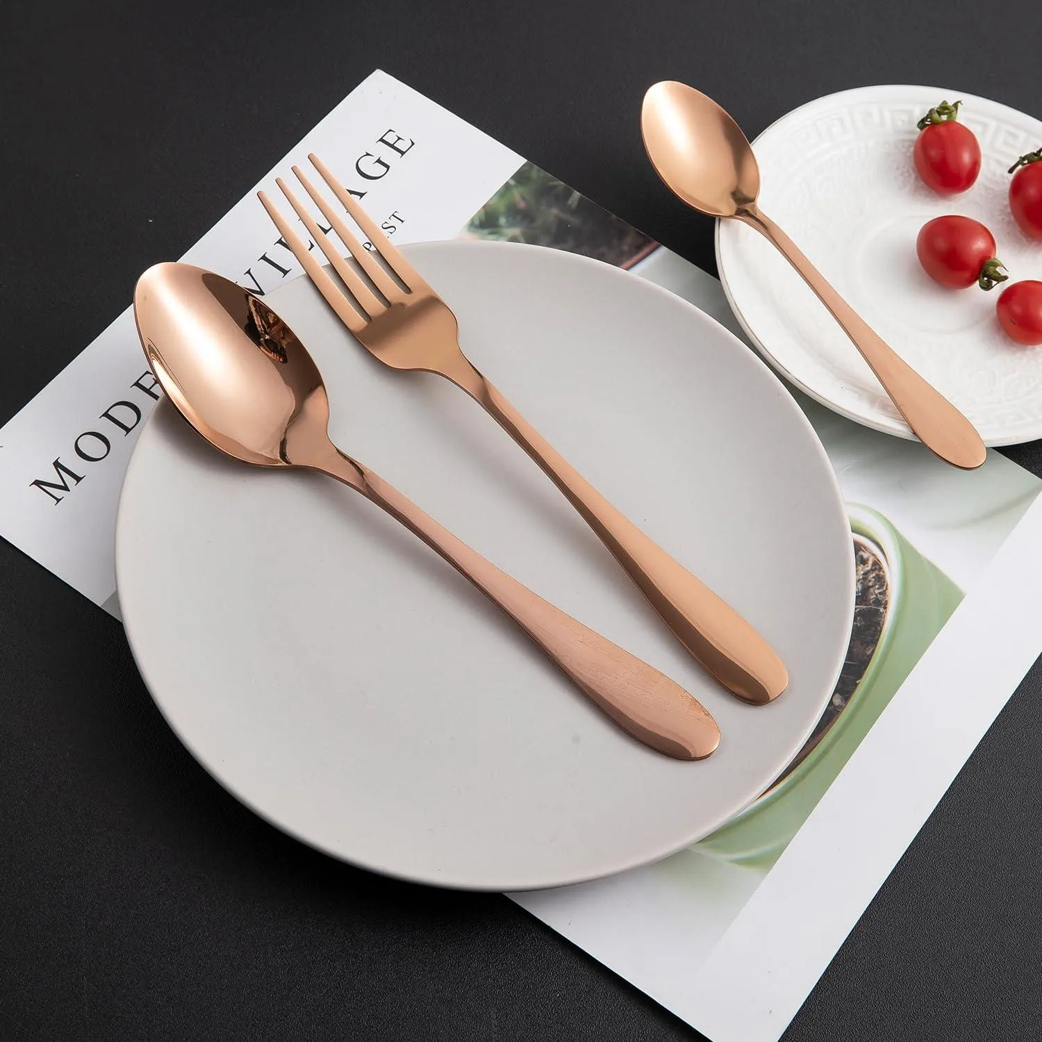 HOKIPO Rose Gold Cutlery Set of 18 / 24 Pcs Stainless Steel, Mirror Finish with Gift Box