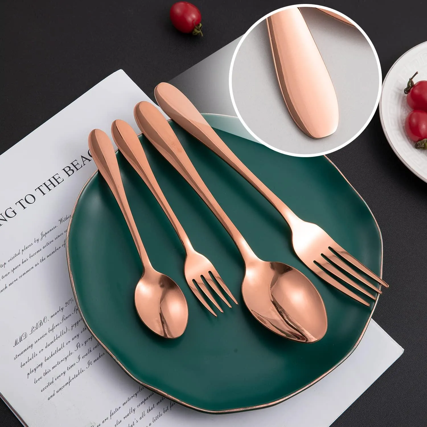 HOKIPO Rose Gold Cutlery Set of 18 / 24 Pcs Stainless Steel, Mirror Finish with Gift Box