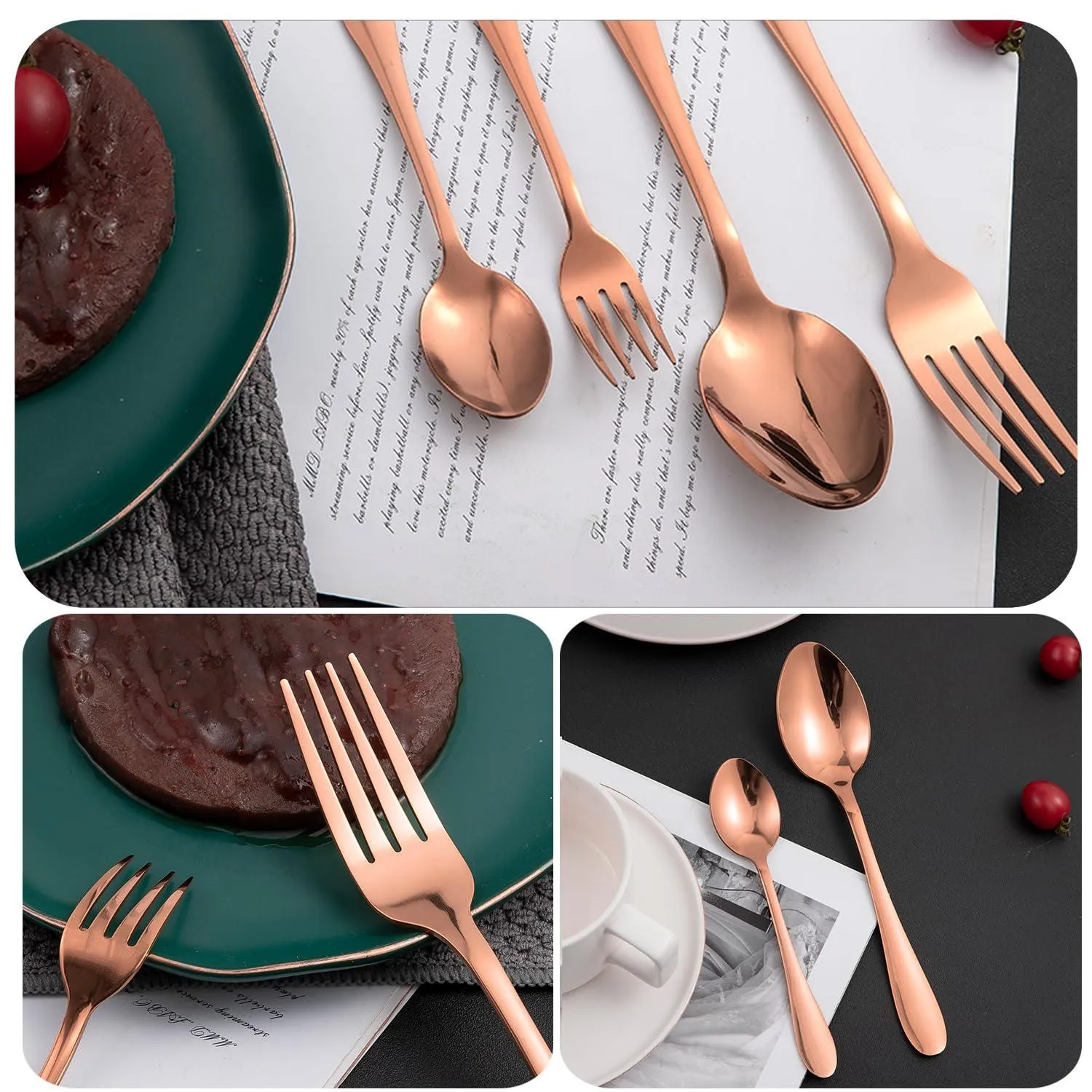 HOKIPO Rose Gold Cutlery Set of 18 / 24 Pcs Stainless Steel, Mirror Finish with Gift Box