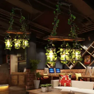 Industrial Clear Glass Hanging Lantern with 3 Cylindrical Heads - Restaurant Island Light with Artistic Plant Deco