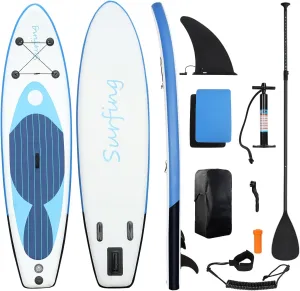 Inflatable Stand Up Paddleboard, Adjustable Aluminum Paddle, Single Layer PVC Paddle Board with Carry Pouch, Hand Pump, Retractable Propeller, Removable Fin