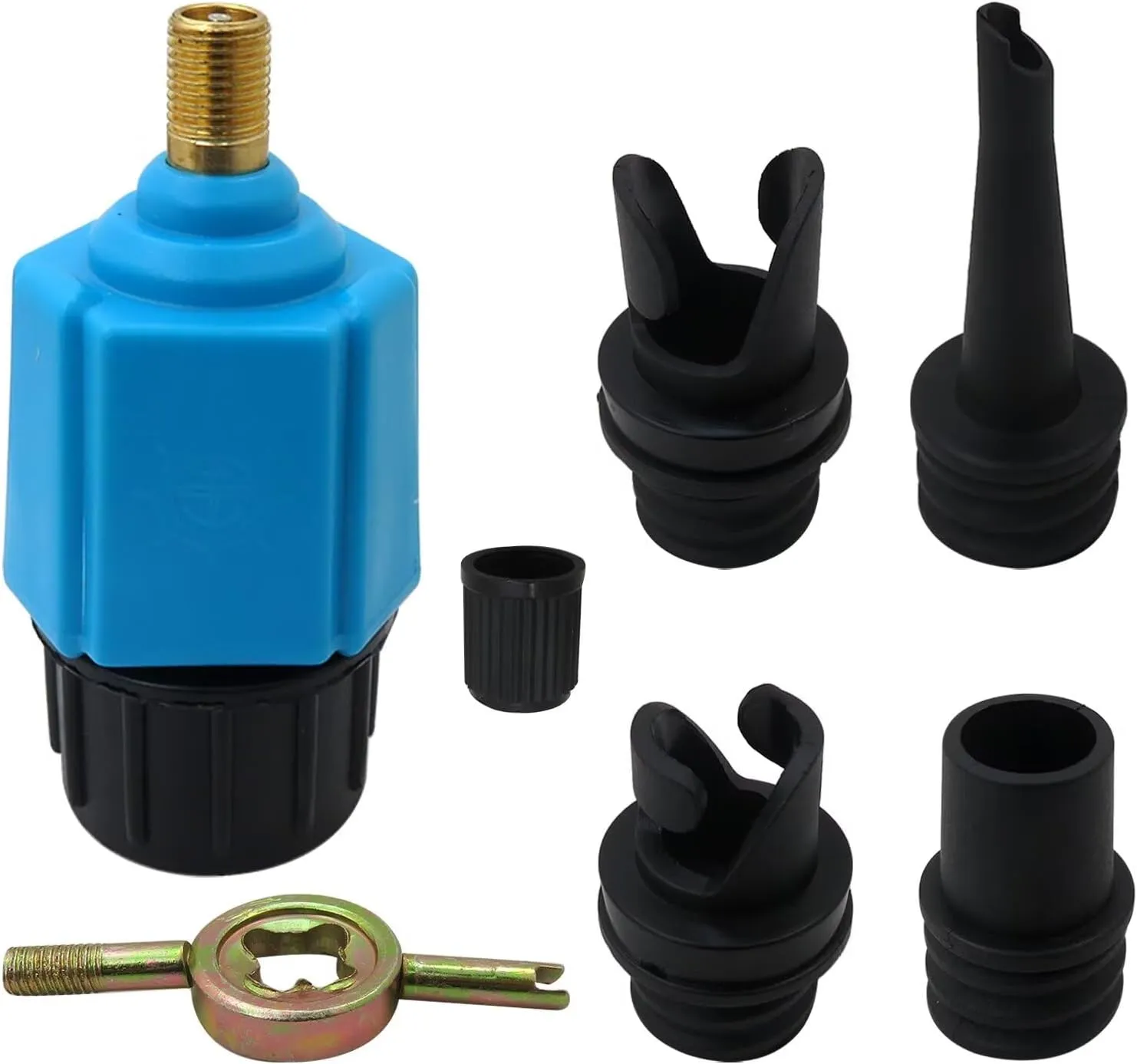 Inflatable SUP Pump Adaptor Air Pump Converter, Multifunction Sup Valve Adapter with 4 Air Valve Nozzles for Inflatable Boat, Stand Up Paddle Board, Inflatable Bed, Surf Paddle Board - Blue