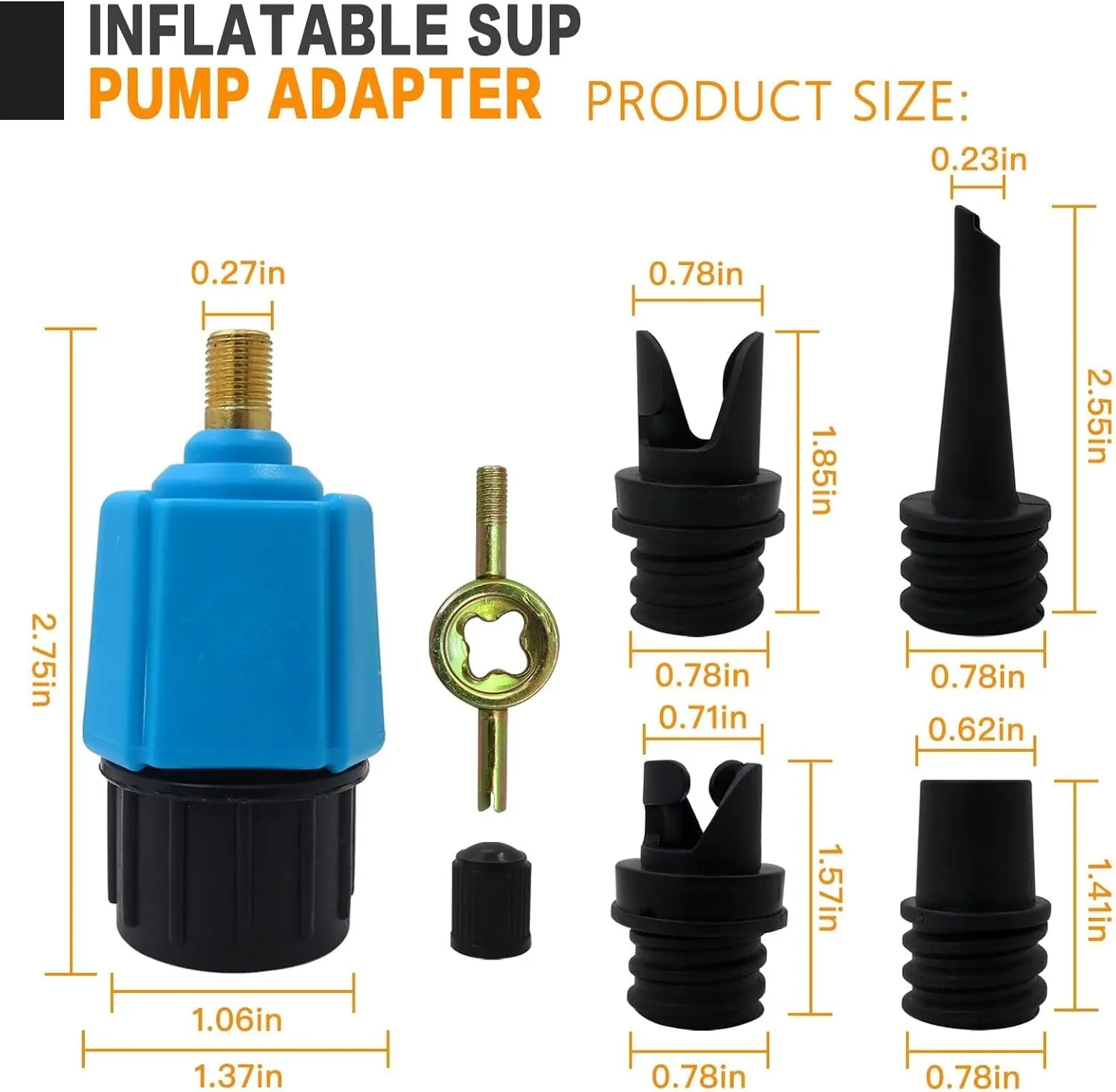 Inflatable SUP Pump Adaptor Air Pump Converter, Multifunction Sup Valve Adapter with 4 Air Valve Nozzles for Inflatable Boat, Stand Up Paddle Board, Inflatable Bed, Surf Paddle Board - Blue