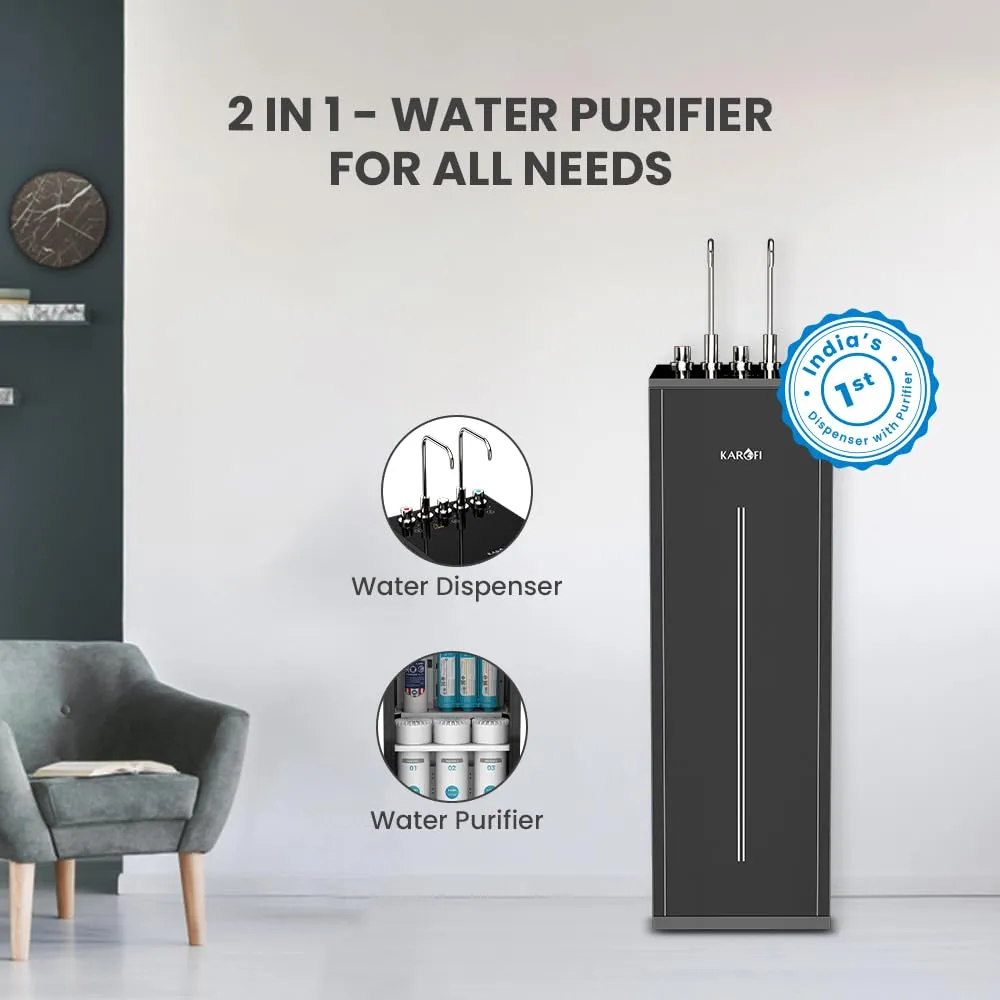 Karofi Water Dispenser & Water Purifier KAD L56 14L | Hot, Cold & Filter | 30% Energy Saving | 10 Powerful filters | India's 1st 2-in-1 Water Dispenser and Purifier | 1 Year Warranty