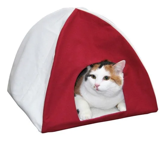 Kerbl Folding Tipi Tent Red And White - Covered Bed For Cat And Dog - 40X40x35 Cm