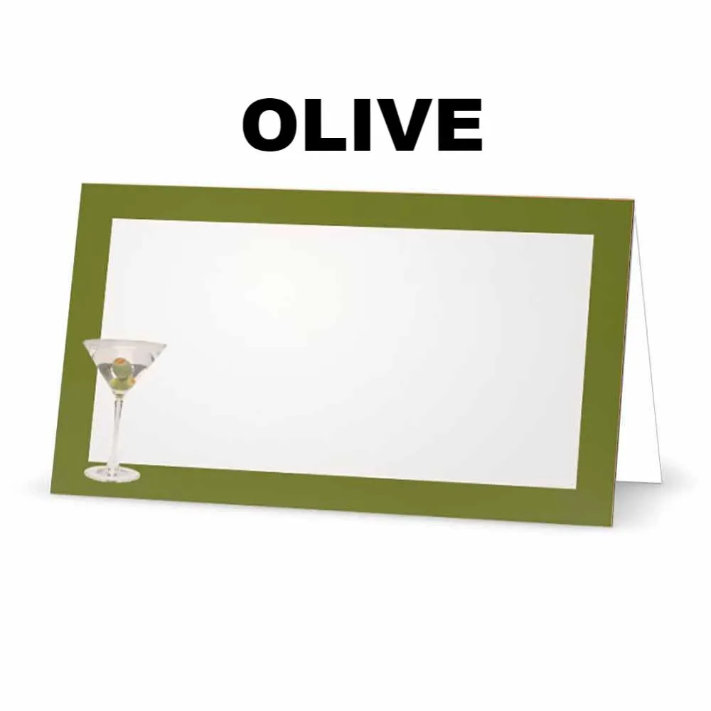 Martini Place Cards  - Tent Style - SELECT COLOR
