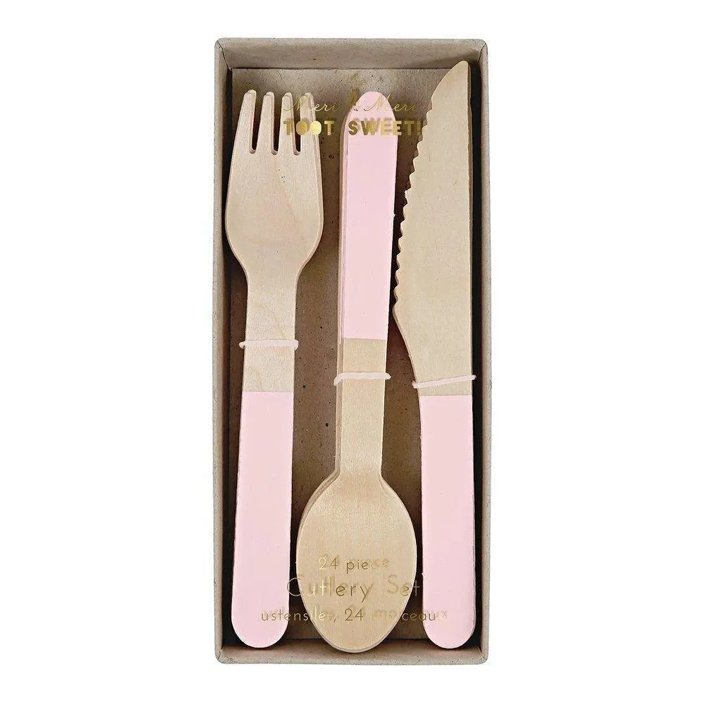 Meri Meri  Wooden Cutlry Set  Pink