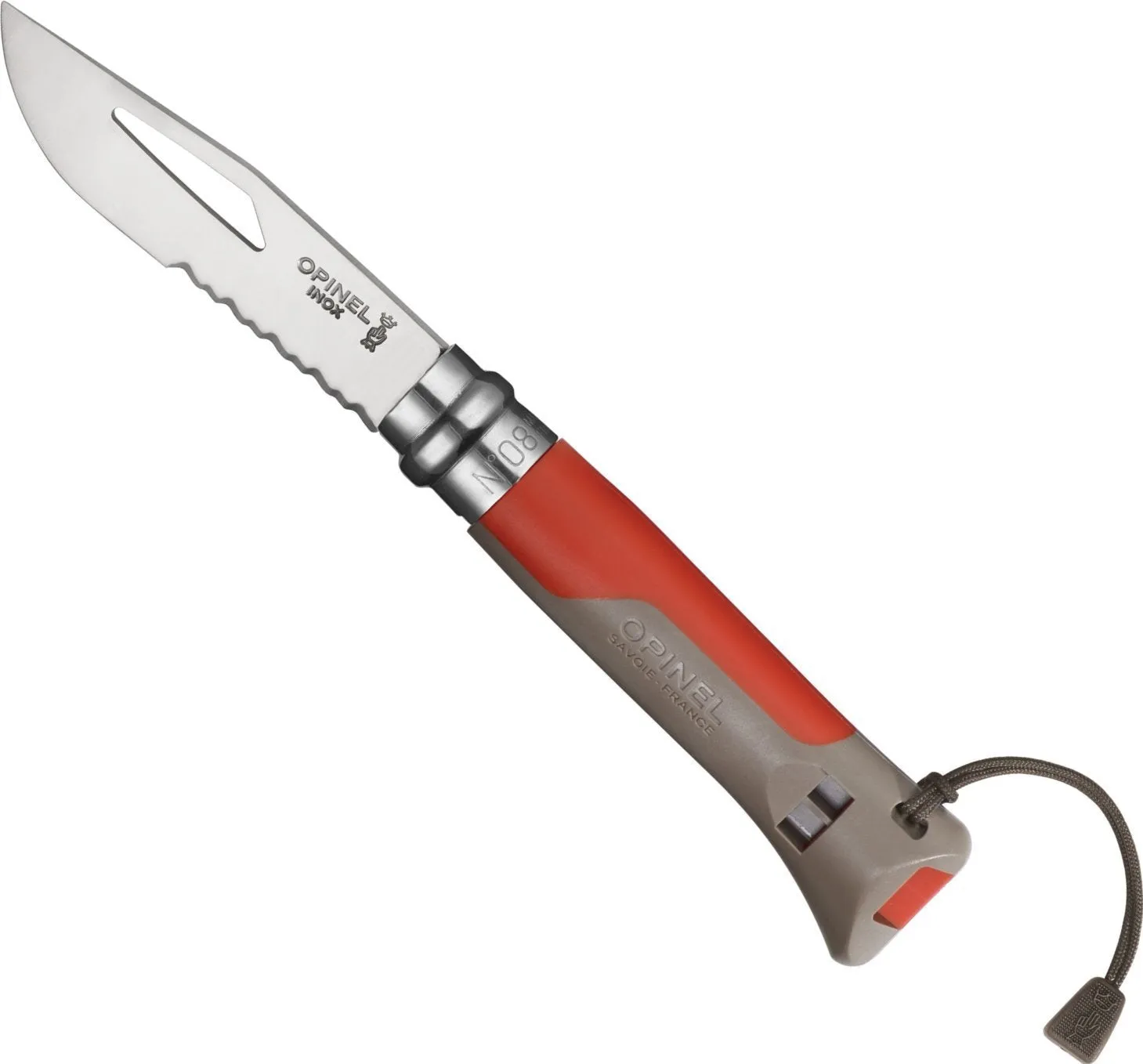 Opinel No. 8 Outdoor Red Folding Knife 3.75in Partially Serrated Blade XC90 Carbon Steel