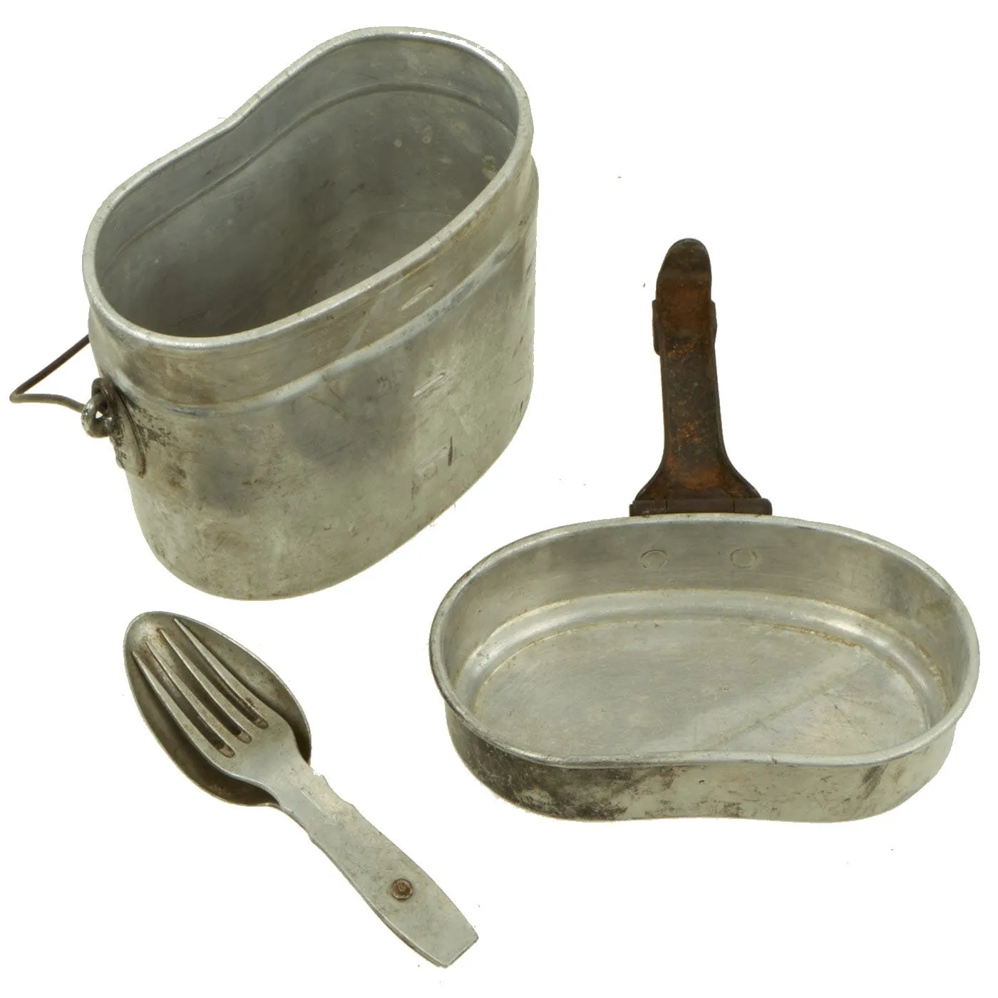 Original German Pre-WWII Kochgeschirr M31 Aluminum Mess Kit dated 1936 with Utensils - RZM Marked