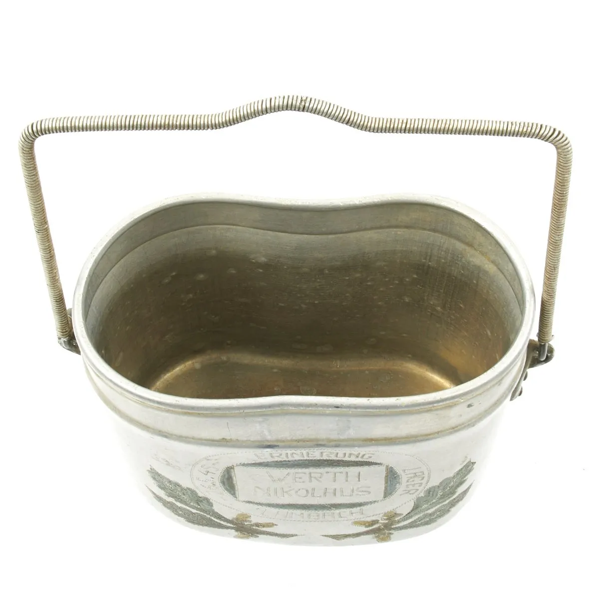 Original German WWII M-31 Aluminum Mess Tin Decorated by German P.O.W. Nikolaus Werth