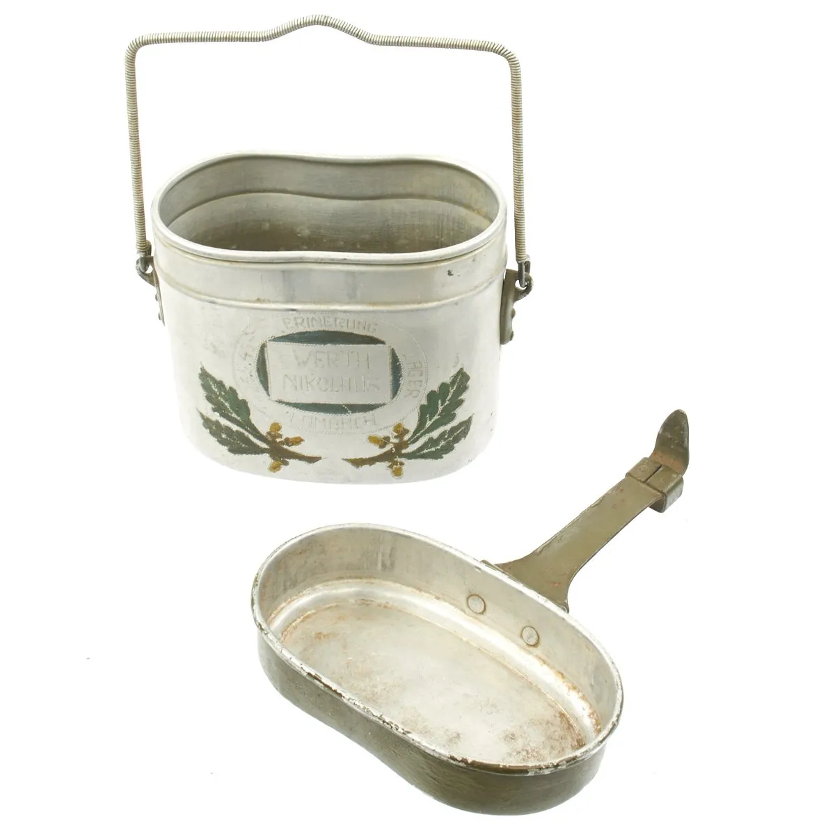 Original German WWII M-31 Aluminum Mess Tin Decorated by German P.O.W. Nikolaus Werth