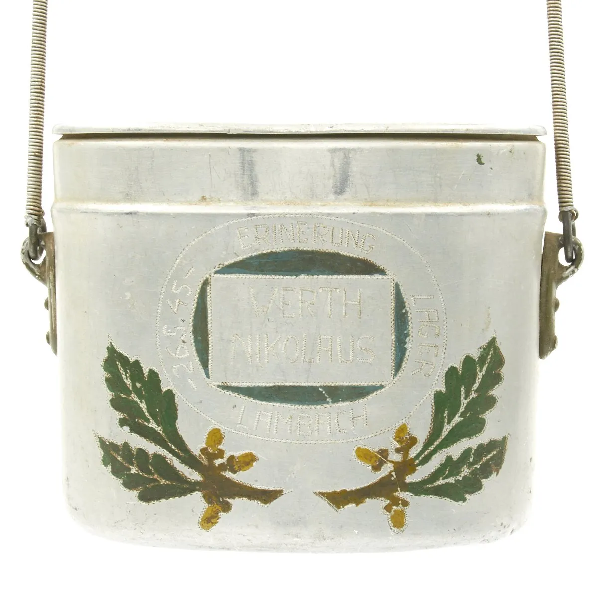 Original German WWII M-31 Aluminum Mess Tin Decorated by German P.O.W. Nikolaus Werth